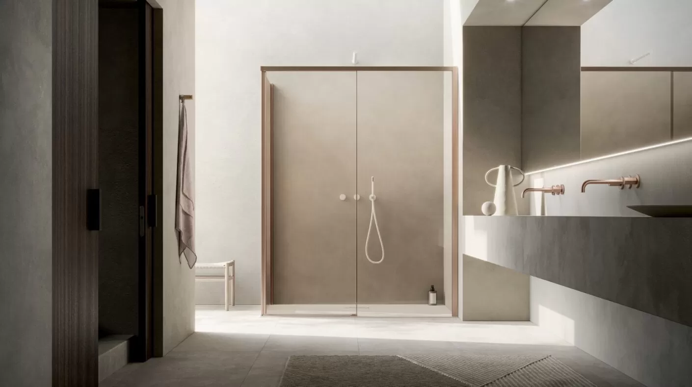 Grande bagno con doccia moderna con piatto filo pavimento